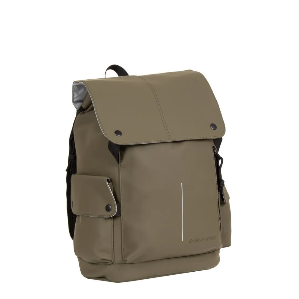 New Rebels ® Mart - PU - Laptop - Rugtas - Rugzak - Waterafstotend - Olijf