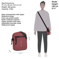 New Rebels ® Mart - Schoudertas - Crossbody tas - Top Zip - Burgundy
