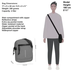 New Rebels ® Mart - Schoudertas - Crossbody tas -  Top Zip - Antraciet