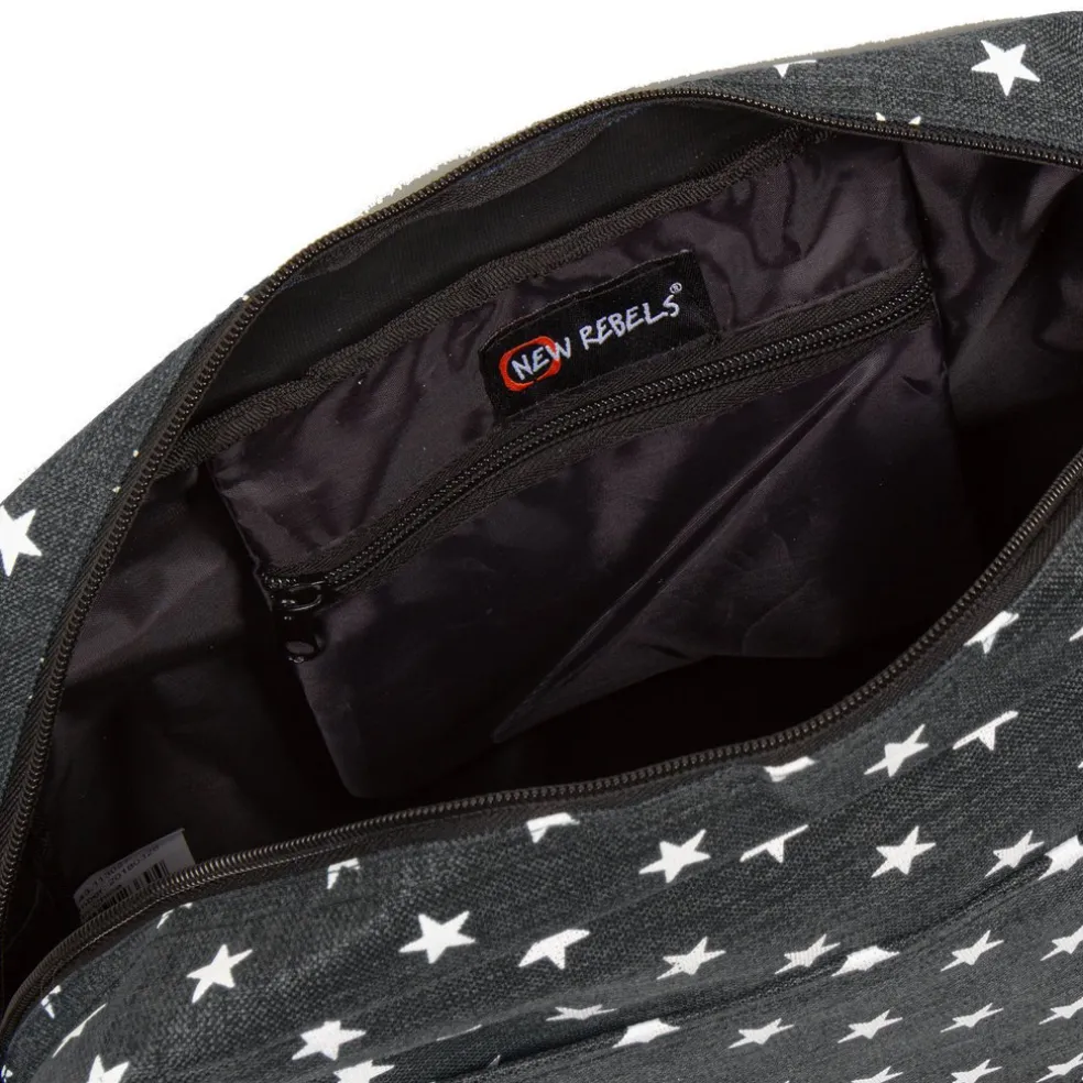 New Rebels ® Star25 - Medium Schoudertas A5 - Crossbodytas met flap - Grijs - with stars