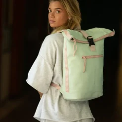 New Rebels ® Tim - Rolltop - Rugtas - Rugzak - Waterafstotend - Mint/Zacht Roze