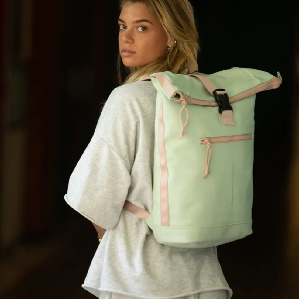 New Rebels ® Tim - Rolltop - Rugtas - Rugzak - Waterafstotend - Mint/Zacht Roze