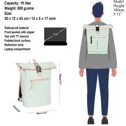 New Rebels ® Tim - Rolltop - Rugtas - Rugzak - Waterafstotend - Mint/Zacht Roze