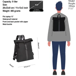 New Rebels ® Tim Rolltop  Rugzak Klein Zwart/Grijs