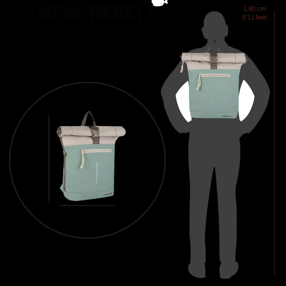 New Rebels Backham New York Salie Groen 21L Rolltop Rugzak Waterafstotend Laptop 15.6"