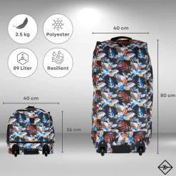 New Rebels Cranford Newark Flower oprolbare reistas met 2 wielen - 110L vergrootbare tas met handgrepen en ritssluiting - lichtgewicht
