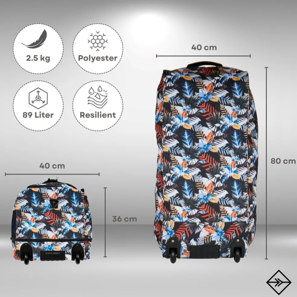 New Rebels Cranford Newark Flower oprolbare reistas met 2 wielen - 110L vergrootbare tas met handgrepen en ritssluiting - lichtgewicht