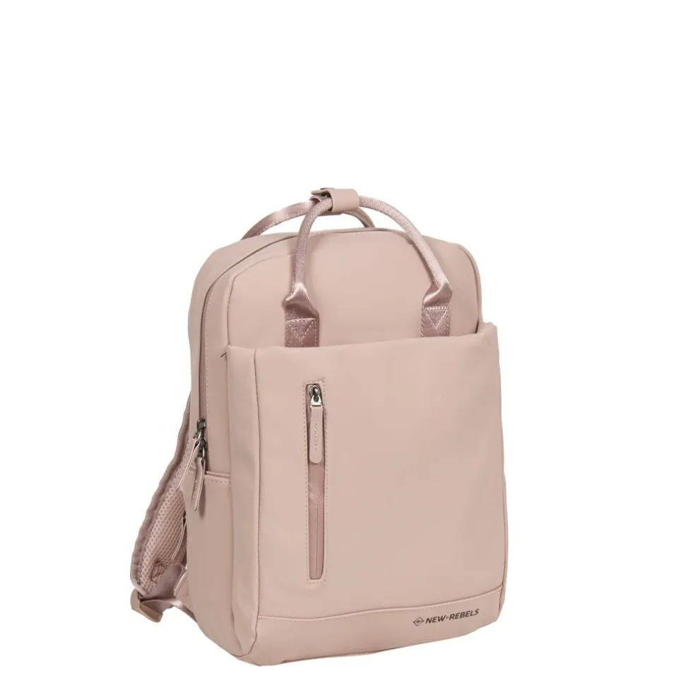 New Rebels Harper Miami Rugzak 9L Waterafstotende Laptop Rugtas 13 inch Schooltas en Werktas van PU Comfortabel Oudroze