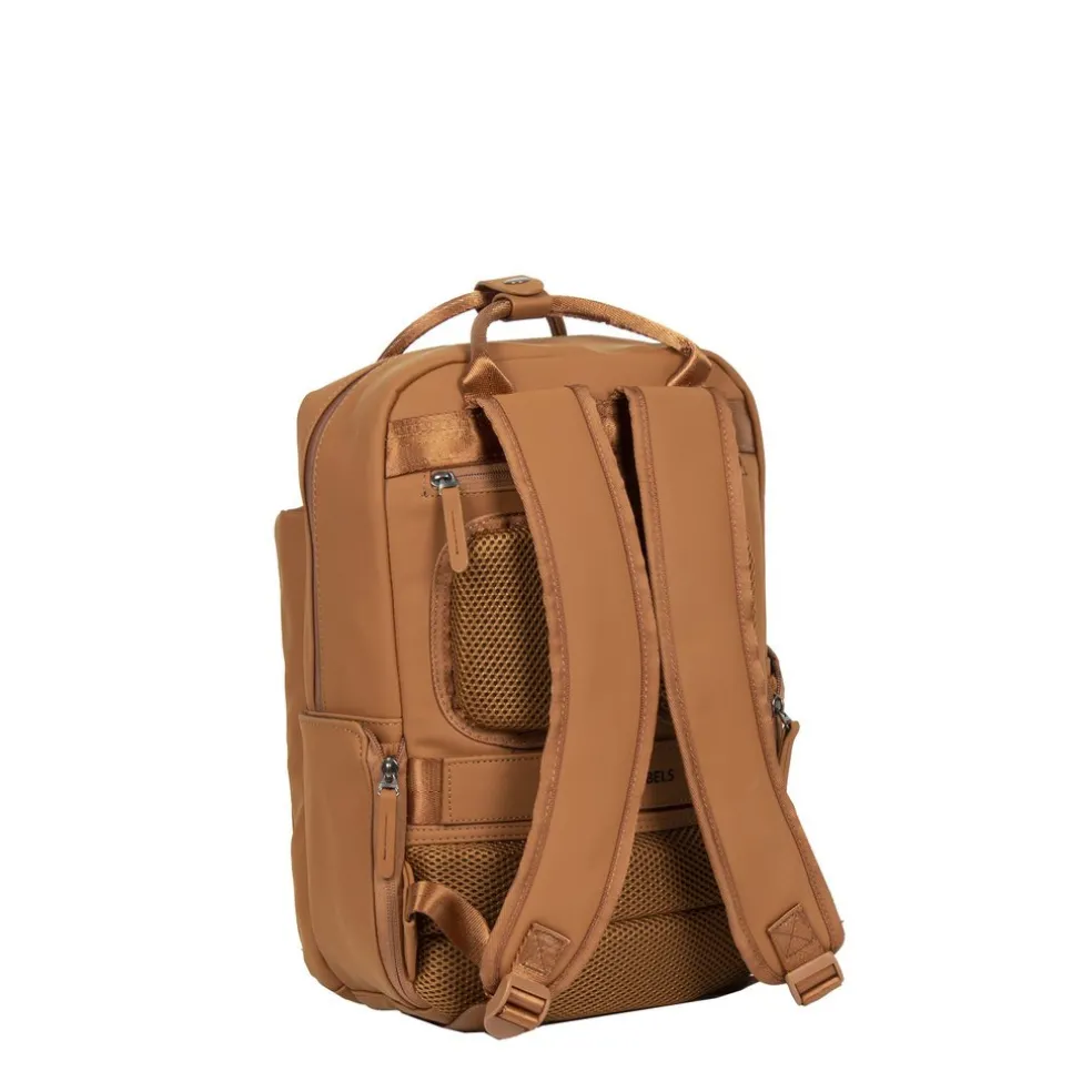 New Rebels Harper Miami Rugzak 9L Waterafstotende Laptop Rugtas 13 inch Schooltas en Werktas van PU Comfortabel Cognac