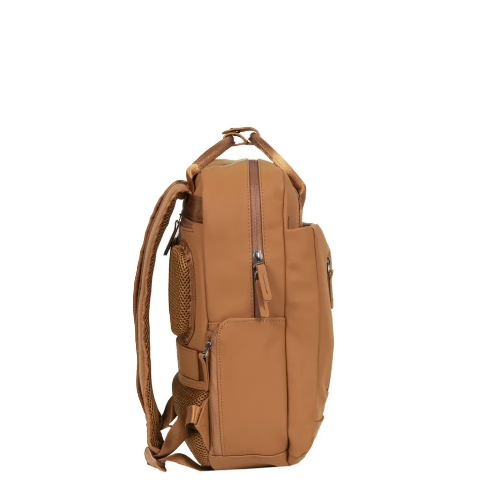 New Rebels Harper Miami Rugzak 9L Waterafstotende Laptop Rugtas 13 inch Schooltas en Werktas van PU Comfortabel Cognac