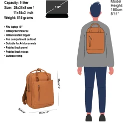 New Rebels Harper Miami Rugzak 9L Waterafstotende Laptop Rugtas 13 inch Schooltas en Werktas van PU Comfortabel Cognac