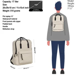 New Rebels Mart Chicago Beige 17L Rugtas Waterafstotend Laptop 13