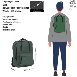 New Rebels Mart Chicago Donkergroen 17L Rugtas Waterafstotend Laptop 13