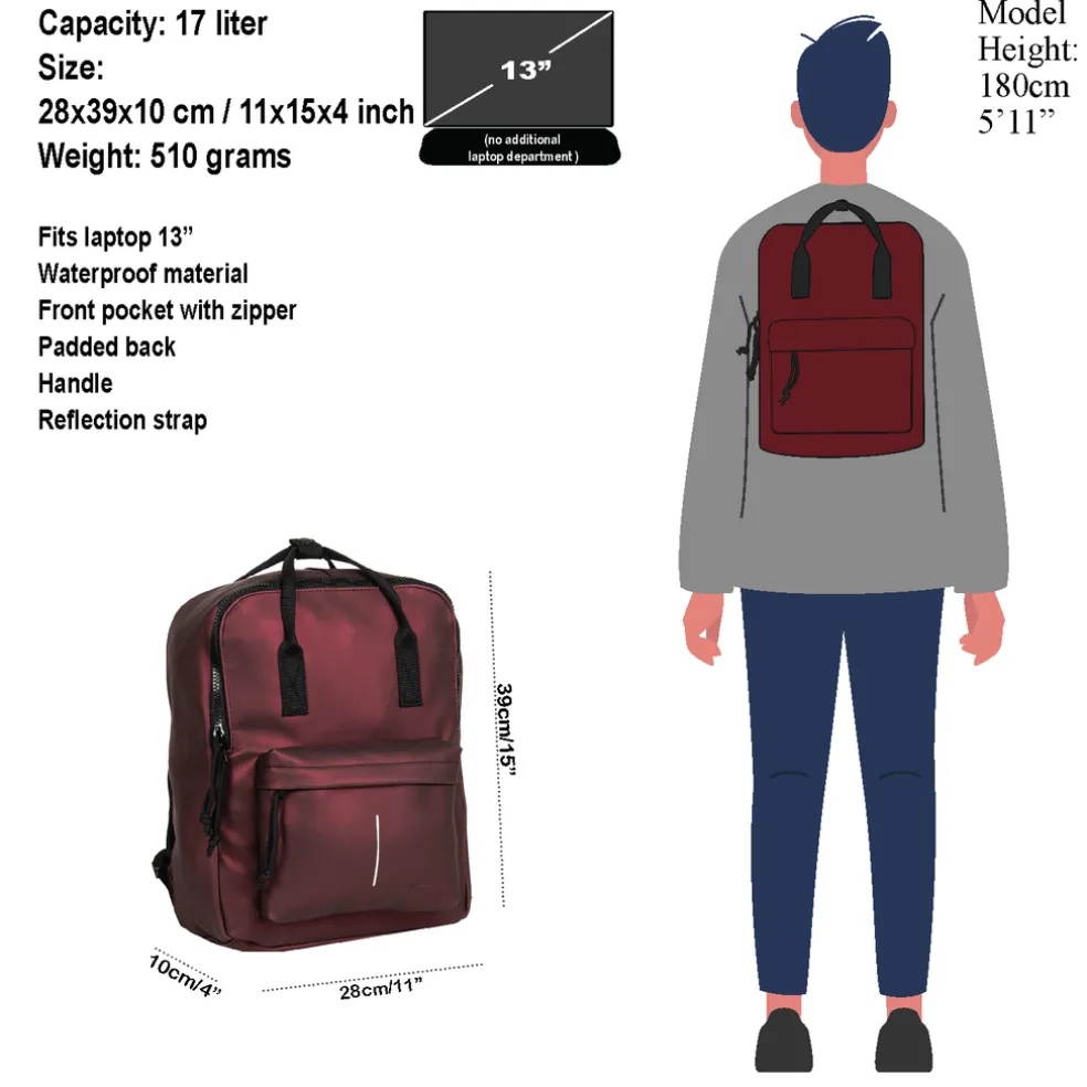 New Rebels Mart Chicago Metallic Burgundy 17L Rugtas Waterafstotend Laptop 13"