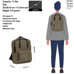 New Rebels Mart Chicago Olijf Groen 17L Rugtas Waterafstotend Laptop 13
