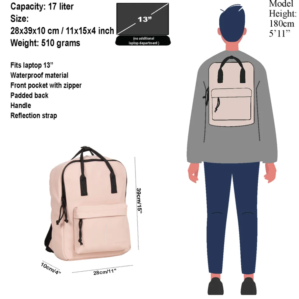 New Rebels Mart Chicago Zacht Roze 17L Rugtas Waterafstotend Laptop 13"