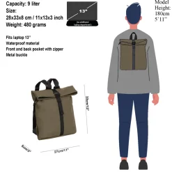 New Rebels Mart Los Angeles Olijf Groen 7L Rolltop Rugzak Waterafstotend
