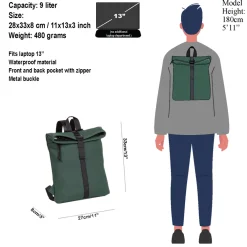 New Rebels Mart Los Angeles Donkergroen 7L Rolltop Rugzak Waterafstotend