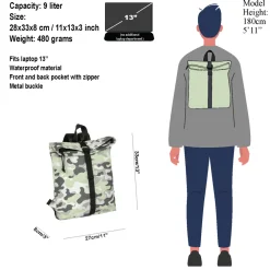 New Rebels Mart Los Angeles Camouflage Mint 7L Rolltop Rugzak Waterafstotend