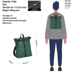 New Rebels Mart Los Angeles Metallic Groen 7L Rolltop Rugzak Waterafstotend