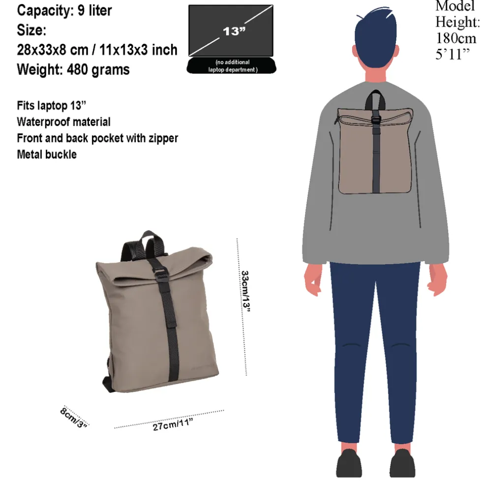 New Rebels Mart Los Angeles Taupe 7L Rolltop Rugzak Waterafstotend
