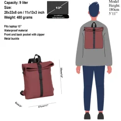 New Rebels Mart Los Angeles Burgundy 7L Rolltop Rugzak Waterafstotend