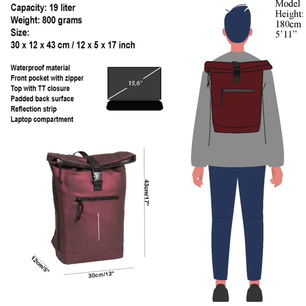 New Rebels Mart New York Metallic Burgundy 21L Rugtas Waterafstotend Laptop 15.6"