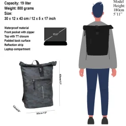 New Rebels Mart New York Camouflage Army Donker 21L Rugtas Rolltop Waterafstotend Laptop 15.6