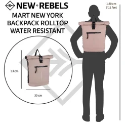 New Rebels Mart New York Oudroze 21L Rugtas Rolltop Waterafstotend Laptop 15.6