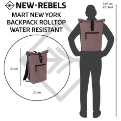 New Rebels Mart New York Oud Paars 21L Rugtas Rolltop Waterafstotend Laptop 15.6