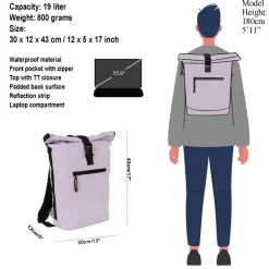 New Rebels Mart New York Lila 21L Rugtas Rolltop Waterafstotend Laptop 15.6