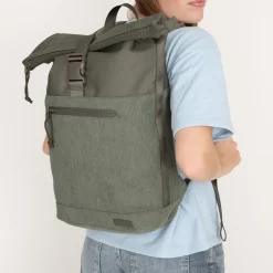 New Rebels New York Ribbi Rolltop Rugzak 17-21L Schooltas & Werktas Ribstof Laptop Rugtas 15.6 inch Sage Green