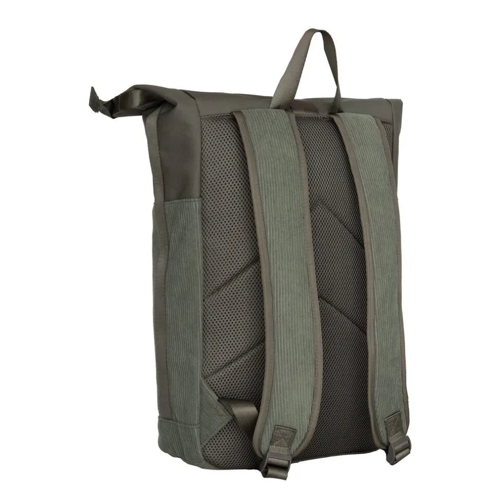 New Rebels New York Ribbi Rolltop Rugzak 17-21L Schooltas & Werktas Ribstof Laptop Rugtas 15.6 inch Sage Green