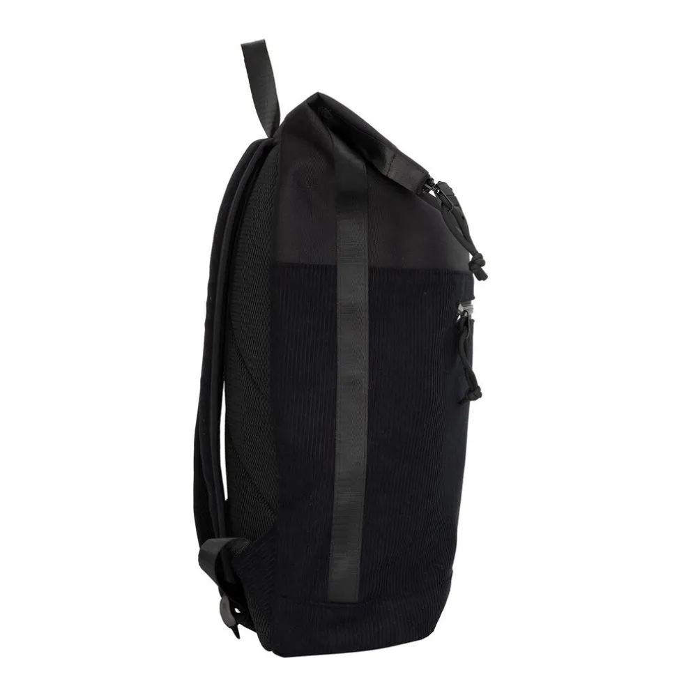 New Rebels New York Ribbi Rolltop Rugzak 17-21L Schooltas & Werktas Ribstof Laptop Rugtas 15.6 inch Zwart