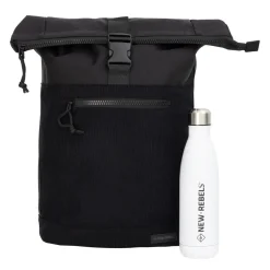 New Rebels New York Ribbi Rolltop Rugzak 17-21L Schooltas & Werktas Ribstof Laptop Rugtas 15.6 inch Zwart