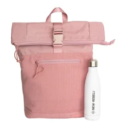New Rebels New York Ribbi Rolltop Rugzak 17-21L Schooltas & Werktas Ribstof Laptop Rugtas 15.6 inch Old Pink