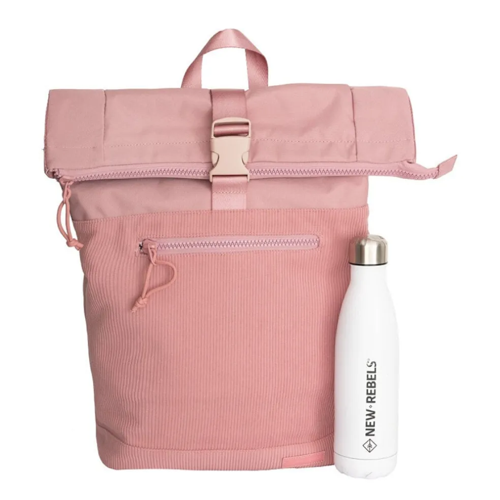 New Rebels New York Ribbi Rolltop Rugzak 17-21L Schooltas & Werktas Ribstof Laptop Rugtas 15.6 inch Old Pink