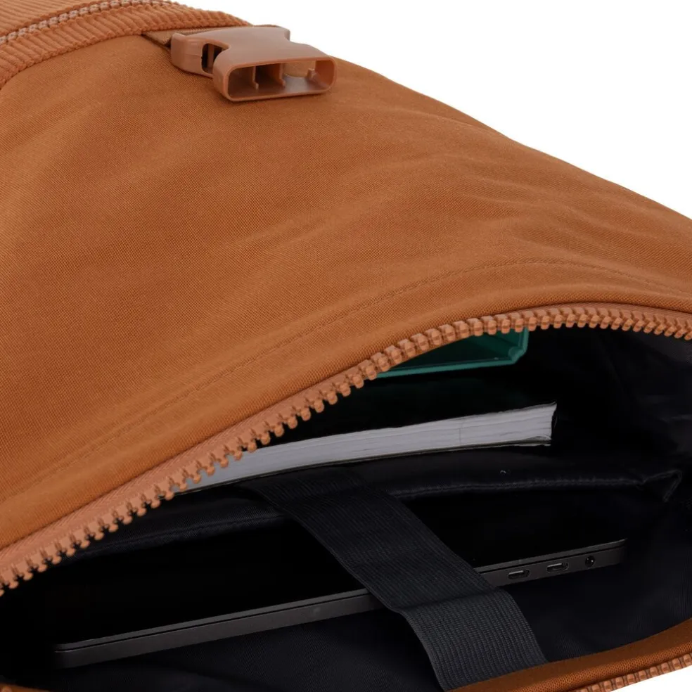 New Rebels New York Ribbi Rolltop Rugzak 17-21L Schooltas & Werktas Ribstof Laptop Rugtas 15.6 inch coffee bruin