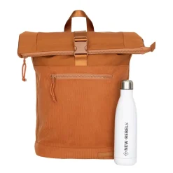 New Rebels New York Ribbi Rolltop Rugzak 17-21L Schooltas & Werktas Ribstof Laptop Rugtas 15.6 inch coffee bruin