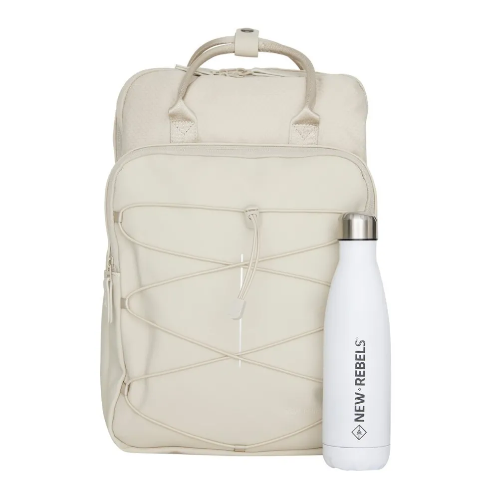 New Rebels Trondheim Rugzak – Laptop Rugtas 15,6 inch – Schooltas & Werktas – Waterafstotend – 18L – Nylon/PU – Beige