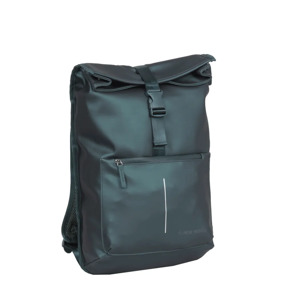 New Rebels William Baltimore Metallic Groen 13L Rolltop Rugzak Waterafstotend Laptop 14"