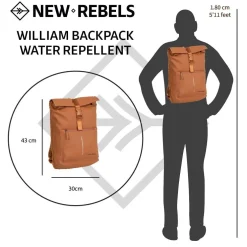 New Rebels William Baltimore Cognac 13L Rolltop Rugzak Waterafstotend Laptop 14