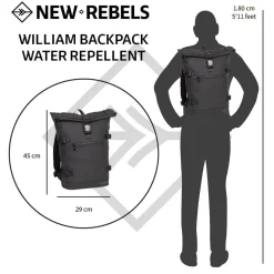 New Rebels William Riverside Zwart 19L Rugzak Waterafstotend Laptop 15.6